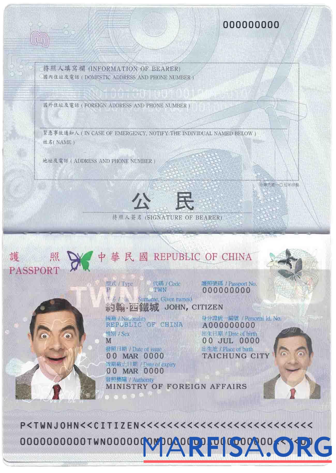 Downloadable Taiwan passport real example